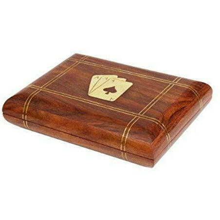 Brown Wooden Playing Card Box With 2 Deck Long, Size: 5x3x3 Inch