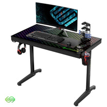  Eureka Ergonomic® 43 inch Tempered Glass Gaming Desk with RGB Lighting, Home Office Computer Desk New Polygon Legs Design, Free Controller Stand Cup Holder & Headphone Hook, Black - Baazi Store