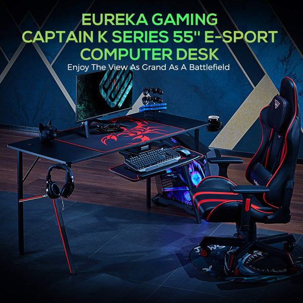 Eureka Ergonomic Gaming Table-  Captain K Series, 55 Inches, Black