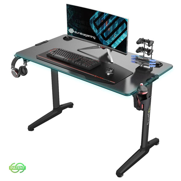 EUREKA ERGONOMIC Gaming Computer Desk 44" Home Office Gaming PC Tables New Polygon Legs Design with RGB LED Lights, Colonel Series GIP-44B, Black - Baazi Store