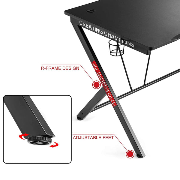 Mr IRONSTONE Gaming Desk 45.3" W x 29" D Home Office Computer Table, Black Gamer Workstation with Cup Holder, Headphone Hook and 2 Cable Management Holes - Baazi Store