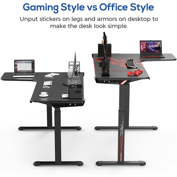 EUREKA ERGONOMIC Dual Motor Height Adjustable Electric Standing Desk for Gaming and Home Office, 60 Inch L Shaped Corner Computer Gaming Desk, Black - Baazi Store