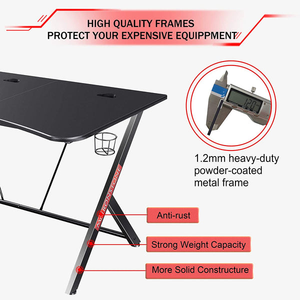 Mr IRONSTONE Large Gaming Desk 63" W x 32" D Home Office Computer Table, Black Gamer Workstation with Cup Holder, Headphone Hook and 3 Cable Management Holes - Baazi Store