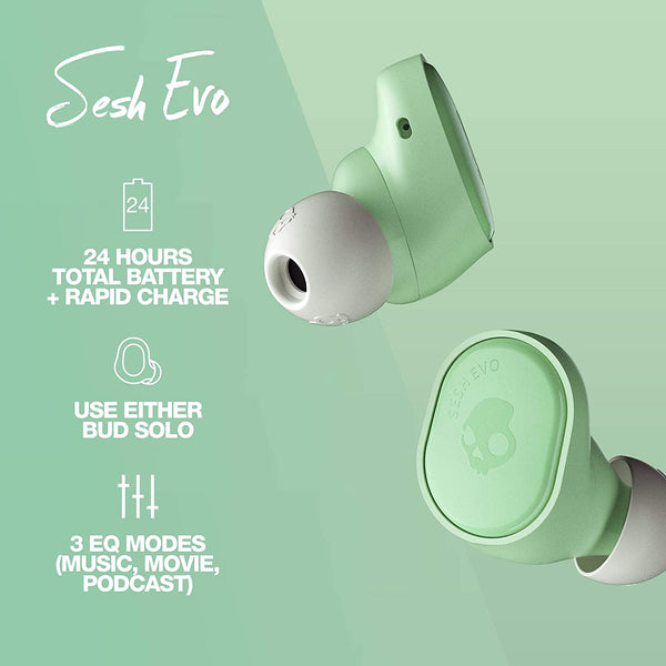 Skullcandy Sesh Evo Earbuds- Truly Wireless with Mic, Pure Mint