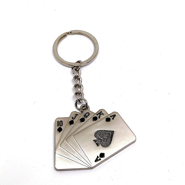 Generic Premium Playing Card | Poker Cards | Flush | Deck of Card - Silver Keychain/Playing Cards | Poker Cards Metal Keychain for Car Bike Men Women Keyring - Baazi Store