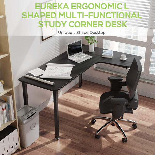 EUREKA ERGONOMIC L Shaped Gaming Computer Desk 60 inch with Free Mousepad, Multi-Functional Study Writing Corner Desk for Pc Gaming Home Office Laptop Computer Table, Right Side, Black - Baazi Store
