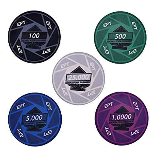EPT Poker Chips Set- 500 Pieces, 30 Plaques, Ceramic
