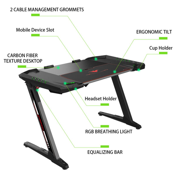 Eureka Ergonomic® Z2 PC Home Office Gaming Computer Desk with RGB Lights, Retractable Cup Holder & Headset Hook - Baazi Store