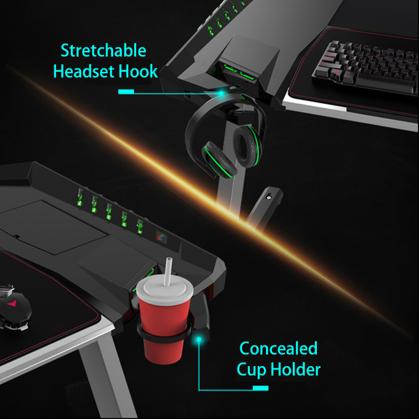 Eureka Ergonomic® Z2 PC Home Office Gaming Computer Desk with RGB Lights, Retractable Cup Holder & Headset Hook - Baazi Store