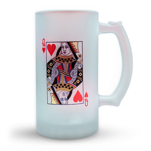 Couple Combo Poker Style - K and Q Frosted Beer Mug 500ml, Pack of 2 - Baazi Store