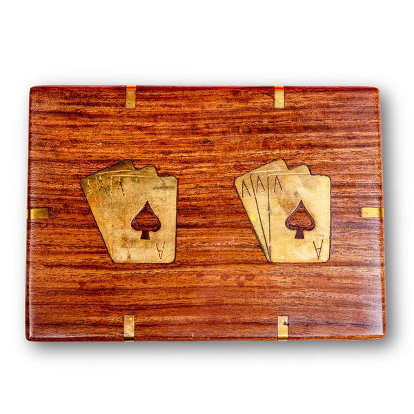 Kartique Playing Card Box With Two Set Of Golden Playing Cards | Combo Deal | Wooden Playing Card Box - Baazi Store