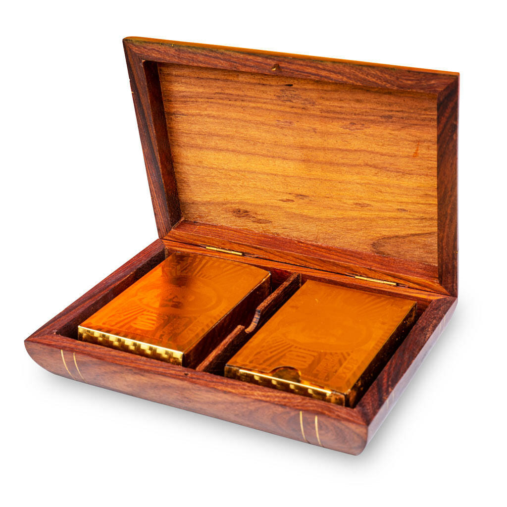Brown Wooden Playing Card Box With 2 Deck Long, Size: 5x3x3 Inch